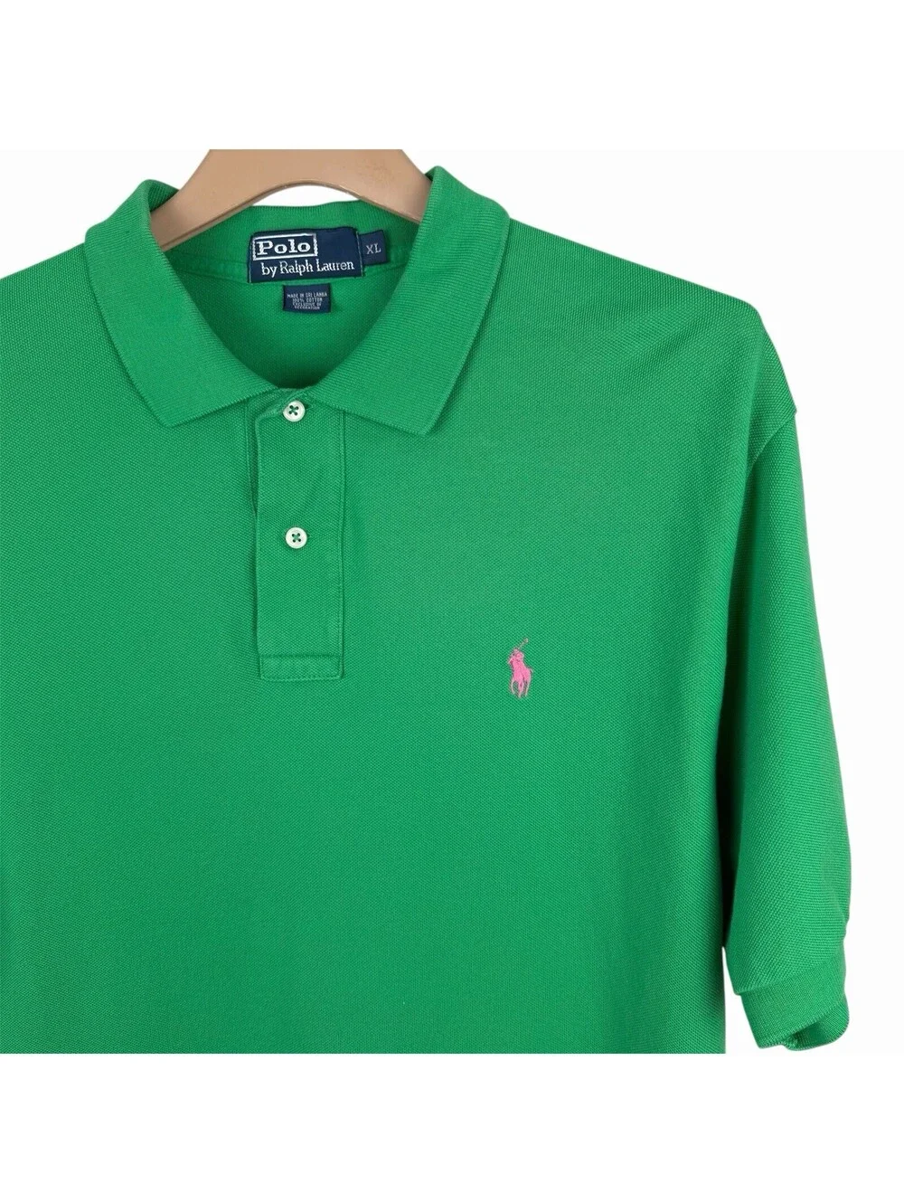 Polo Ralph Lauren Shirt Mens XL Green Pink Pony Pique Cotton Short Sleeve Preppy